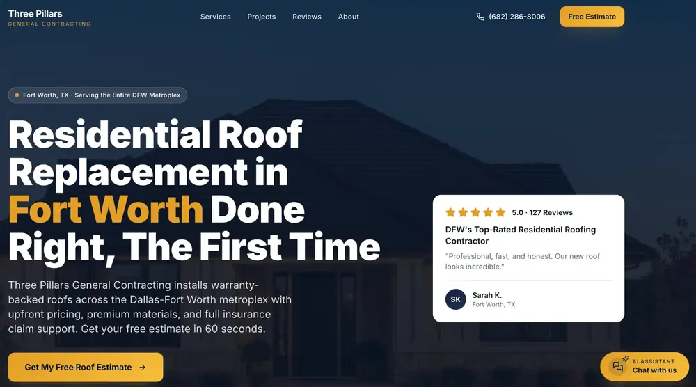 Three Pillars General Contracting website built by MRVL Websites