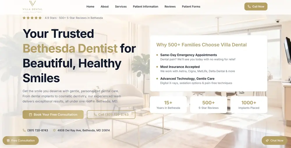 Villa Dental website built by MRVL Websites