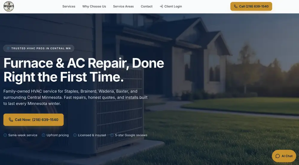 Webb's Heating & Air website built by MRVL Websites